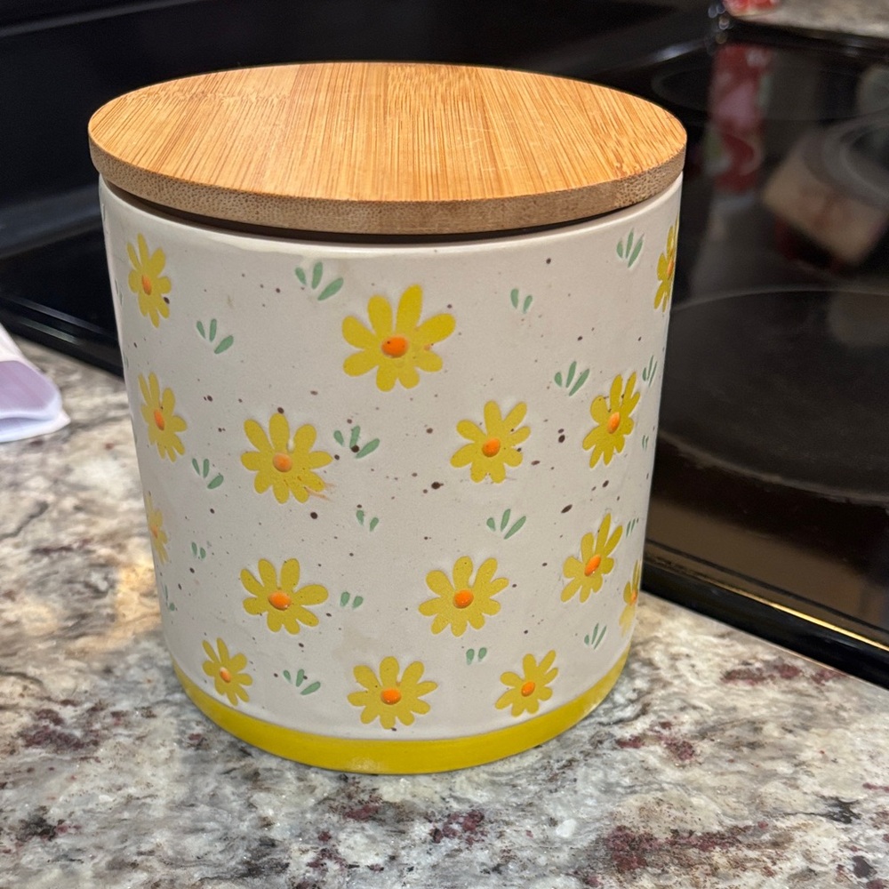 Floral Ceramic Storage Jar with Bamboo Lid